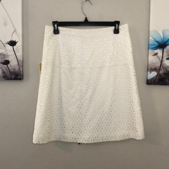 Michael Michael Kors White Lined Skirt Gold Zipper - Picture 9 of 10